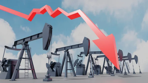 Ham Petrol Piyasası Çökme Konsepti Kırmızı Yağ Pompası Dijital Oluşturucu — Stok fotoğraf