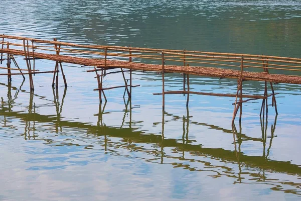 Bamboo Bridge Nam Khan River Confluence Mekong River Luang Prabang — Stock Photo, Image