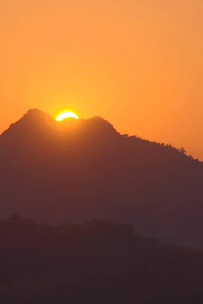 Glorieux Coucher Soleil Sur Mékong Depuis Mont Phou Luang Prabang — Photo