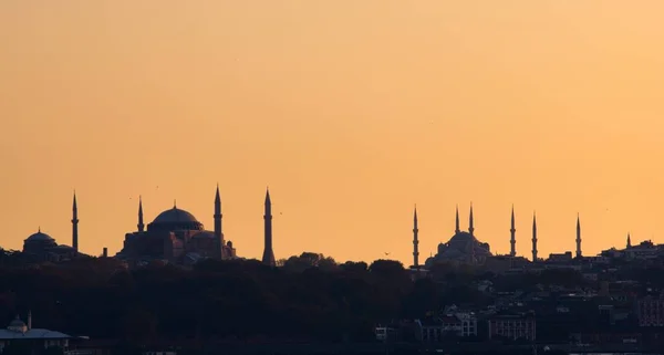 Silhouette Sainte Sophie Mosquée Bleue Sultanahmet Istambul Turquie Contre Ciel — Photo