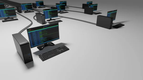 Network workstation, cloud computing concept on white background. Digital 3D render.