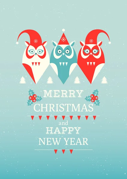 圣诞贺卡与可爱的猫头鹰 — 图库矢量图片