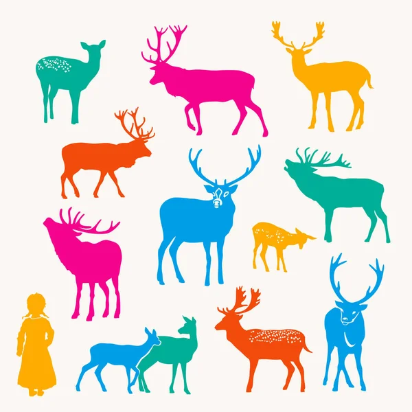 Deer silhouettes set — Stock Vector