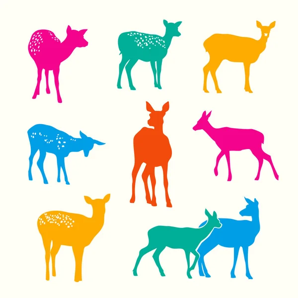 Ensemble de silhouettes de cerf — Image vectorielle