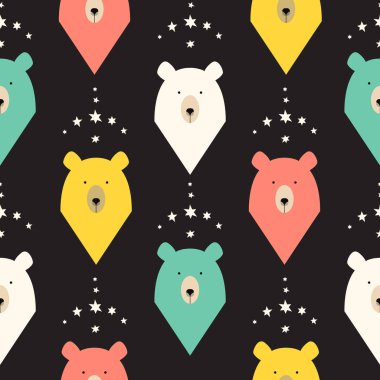 Bear seamless pattern with stars clipart