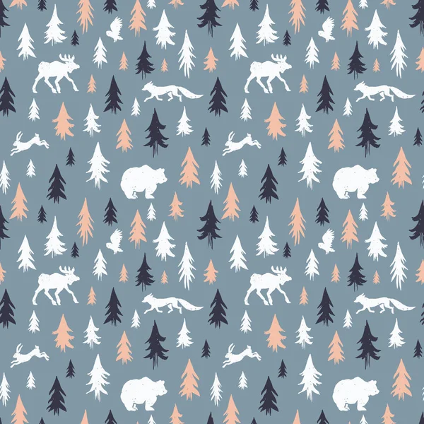 Motif sans couture avec les animaux de la forêt — Image vectorielle