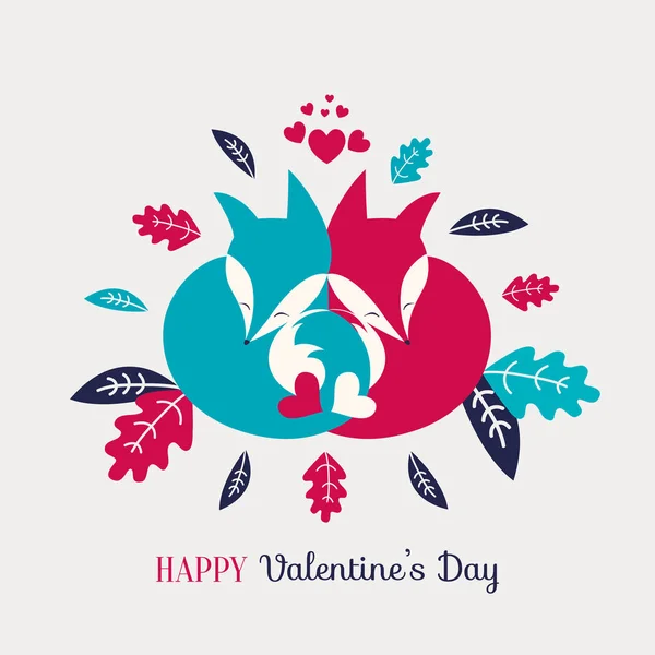Valentine's day card with foxes — Stock Vector