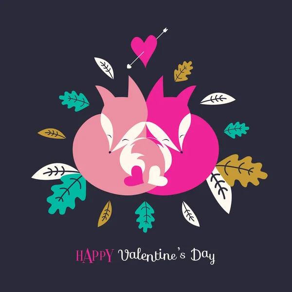 Valentine's day card with foxes — Stock Vector