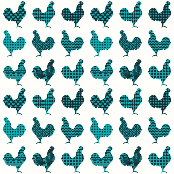 Conjunto de gallos con patrones geométricos — Vector de stock