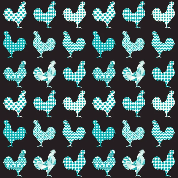 Conjunto de gallos con patrones geométricos — Vector de stock