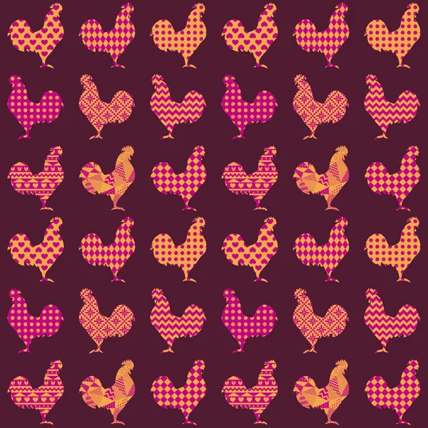 Set of roosters with geometric patterns — Stock Vector