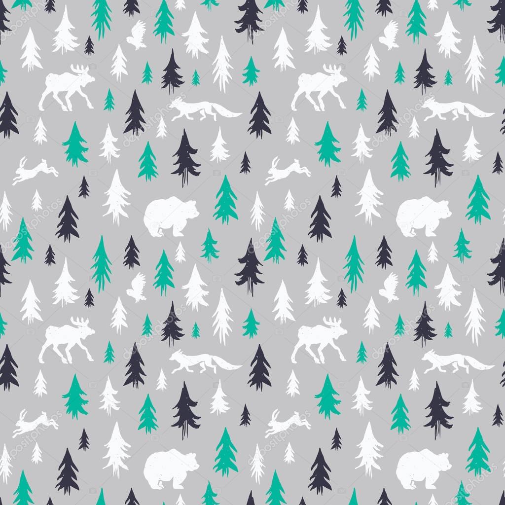 Seamless pattern with forest animals