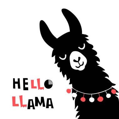 Merhaba, Lama kartı. Çizgi film, lama tasarımı.