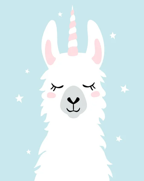 Kuda Bertanduk Manis Llama Alpaca Ilustrasi Vektor - Stok Vektor