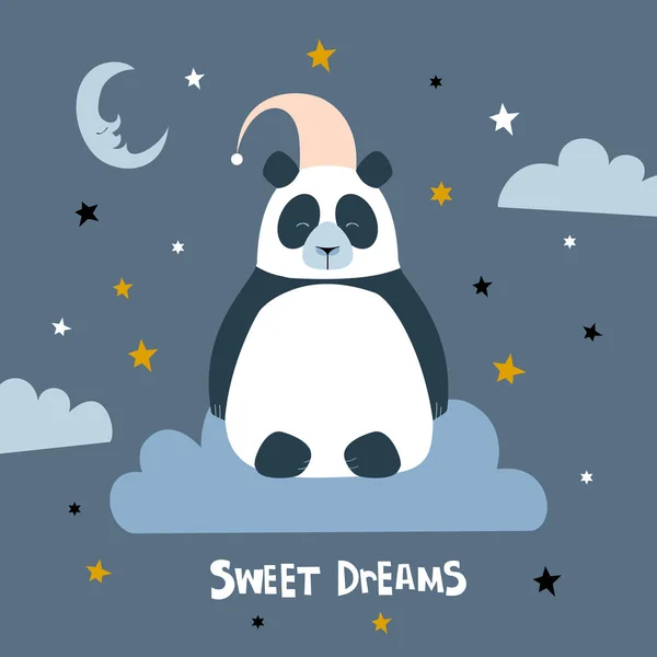 Sweet Dreams Quote Doodles Cute Cartoon Panda Vector Design — Stock Vector