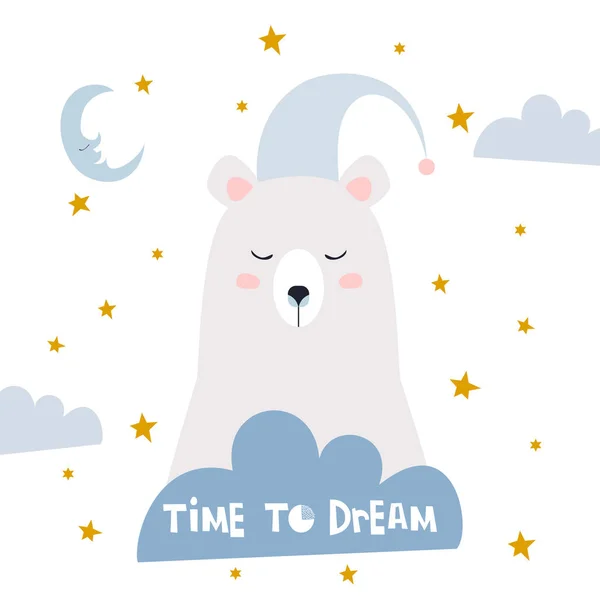 Sweet Dreams Quote Doodles Cute Cartoon Bear Vector Design — Stock Vector