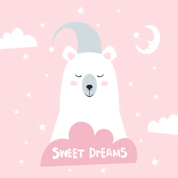 Γλυκιά Κάρτα Όνειρα Χαριτωμένο Αρκουδάκι — Διανυσματικό Αρχείο