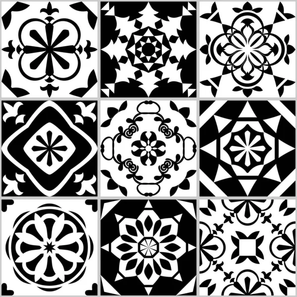Vector Seamless Tile Pattern Abstract Background Ceramic Tiles Decorative Monochrome — Stock Vector