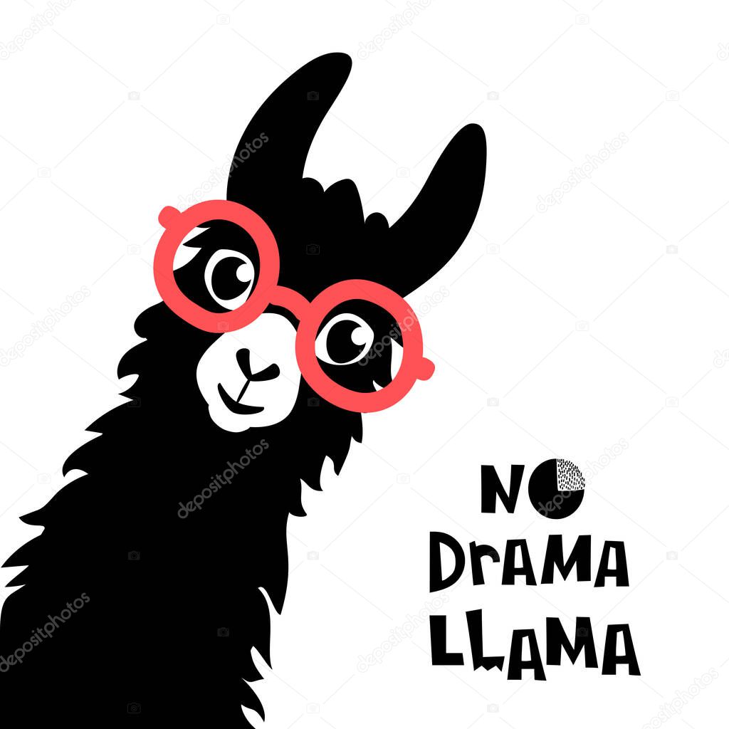 No Drama Llama card with cute cartoon llama design
