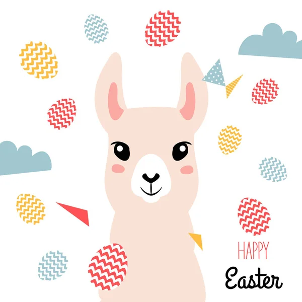 Easter Card Easter Holidays Design Concept Llama Easter Eggs Royalty Free Stock Vectors