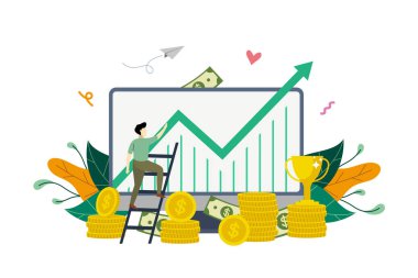 İş kar artışından başarıya, kârlı yatırıma, kar artışına, ekonomik veya piyasa büyümesine, yükselen kavram vektörü düz illüstrasyon şablonunu finanse etmeye 