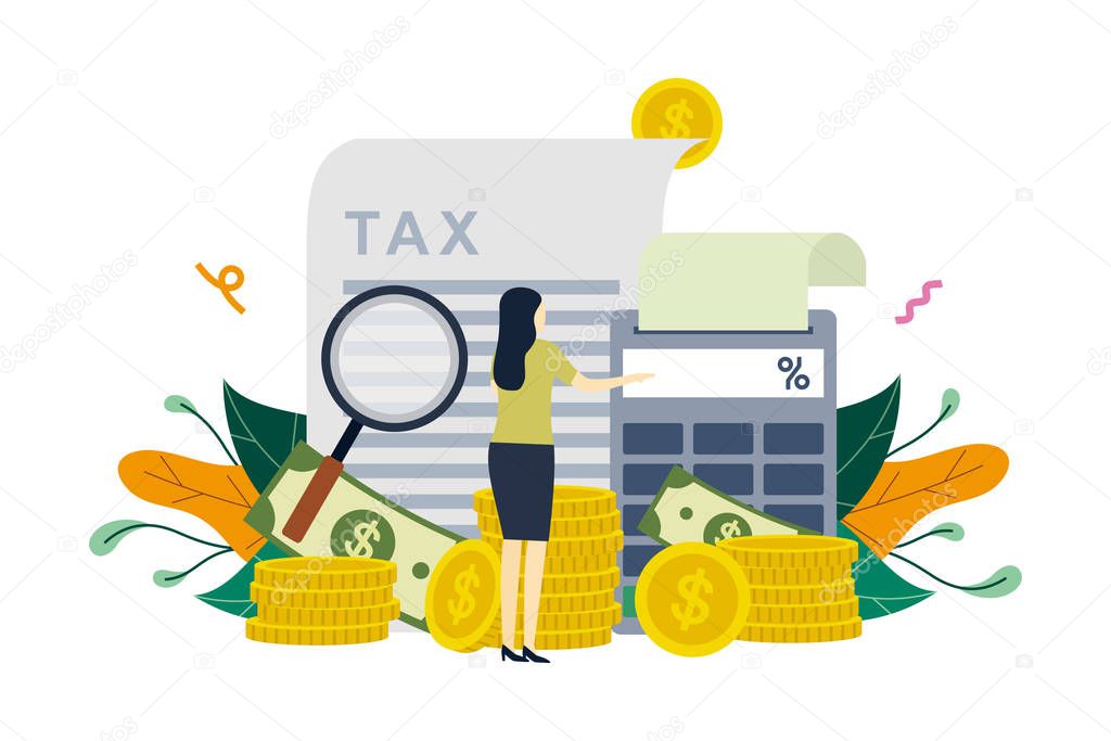 Tax payment, calculation tax return, payment of debt, tax deduction concept vector flat illustration template, suitable for background, landing page, advertising illustration