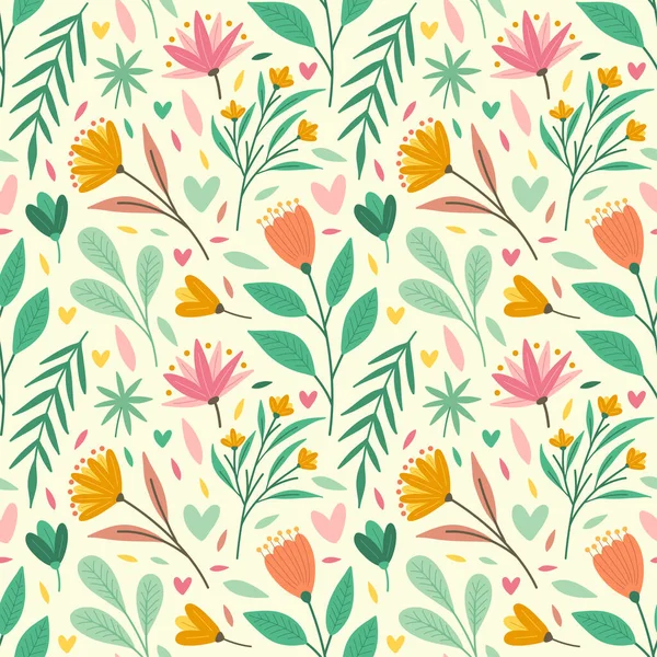 Vector Floral Seamless Pattern Colorful Blooming Flowers Leaves Leaf Flowers — Stock Vector