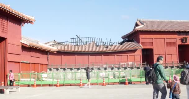 Destruído Castelo de Shuri, Okinawa, Japão 19-12-19 Esta destruição, e potencial reconstrução, levará Okinawans a começar a pensar de novo sobre sua herança cultural e o que isso significa para eles. . — Vídeo de Stock