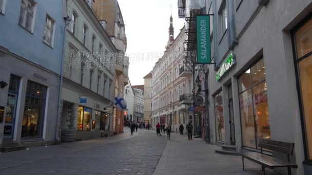 Viru Square in Tallinn, Estonia, 9.2.2020 The roundabout is the intersection of three main streets of Tallinn: Prnu maantee (Prnu Road), Narva maantee (Narva Road), Mere puistee (Sea Avenue) — ストック動画