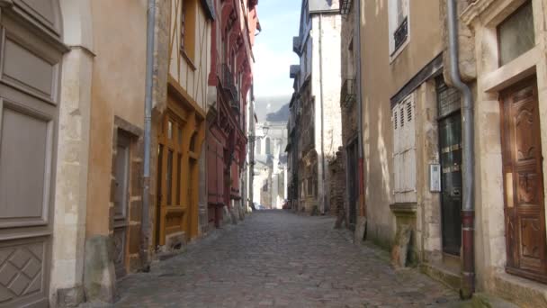 Mans Eski Kasaba Mimarisi Rue Reine Brangre Kraliçe Berangere Yolu — Stok video