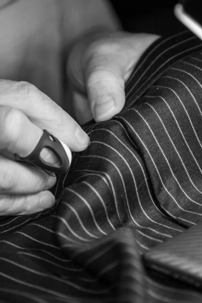 Seamstress Sewing On Velcro Hookandloop Fastener Stock Photo