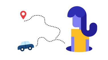 Seyahat ederken kaybolmakla ilgili bir çizim. Kadınlar araba seyahatinde konum arıyorlar..