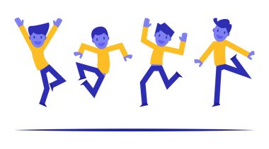 İniş sayfası için motivasyon konsepti. Modern tasvirli web sitesi veya web sayfası şablonu. Neşeli zıplayan ve elleri havada dans eden bir grup genç..