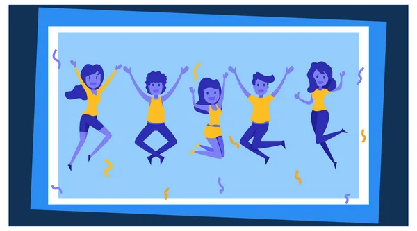 着陸ページのための動機付けの概念。スタイリッシュな現代的なベクトルイラストとウェブページのためのテンプレート。若い喜びのジャンプや手を上げて踊りの人々のグループ. — ストックベクタ