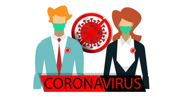 Coronavírus Ilustração Plana Pessoas Usam Máscaras Vírus Bacteriano — Vetor de Stock