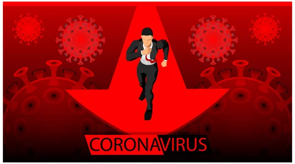 病気のウイルスのテーマの見出し コロナウイルスの影 ビジネスマンとコロナウイルス チラシ — ストックベクタ
