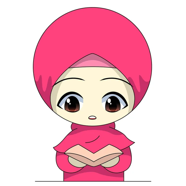 可爱的穆斯林儿童卡通片 每天的娱乐活动 快乐的女性卡通角色 — 图库矢量图片