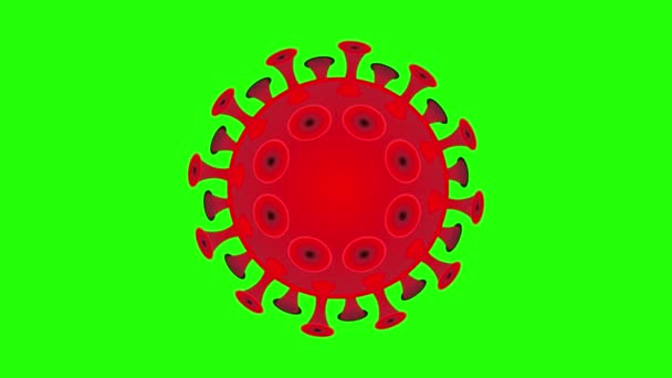 緑色の画面コロナウイルスのシンボルだけが回転してる平面2次元モーショングラフィックスアニメーション ループ — ストック動画