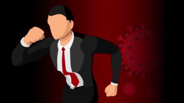İllüstrasyon videoları, iş adamlarına yapılan korona virüsü saldırıları, düz hareketli grafikler, HD animasyonlar. İnsanlar kırmızı arka planı olan Corona 'dan kaçarlar..