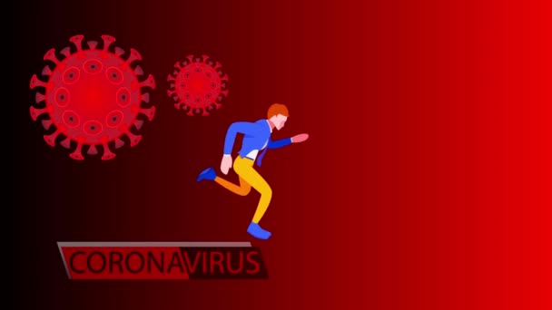 イラストビデオコロナウイルスビジネス人への攻撃フラットモーショングラフィックスHdアニメーション 人々は赤い背景を持つコロナテロに追われて逃げ出し — ストック動画