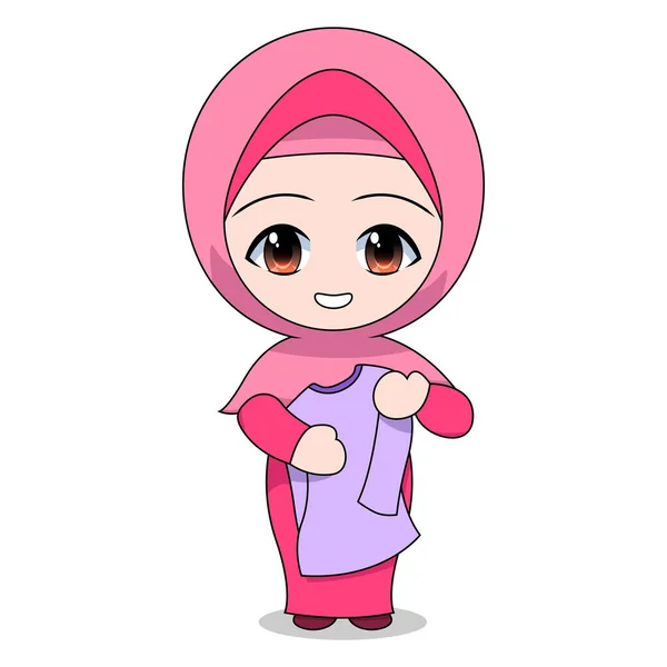 Cute Muslim Children Cartoon Daily Fun Activity Vector Happy Female — Stock Vector