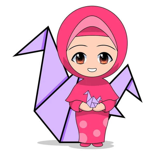 可爱的穆斯林儿童卡通片 每天的娱乐活动 快乐的女性卡通角色 说明创造力 — 图库矢量图片