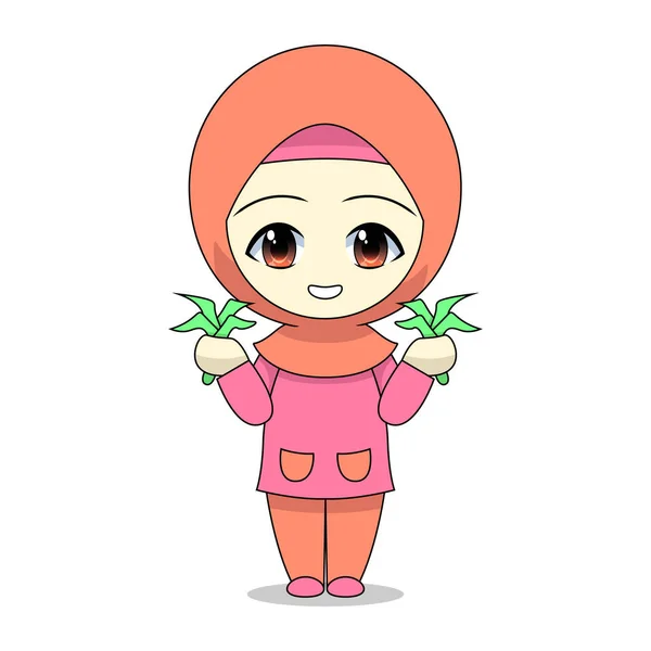 Caricaturas Mujeres Musulmanas Cultivando Actividades Divertidas Diarias Vector Ilustración Carácter — Vector de stock