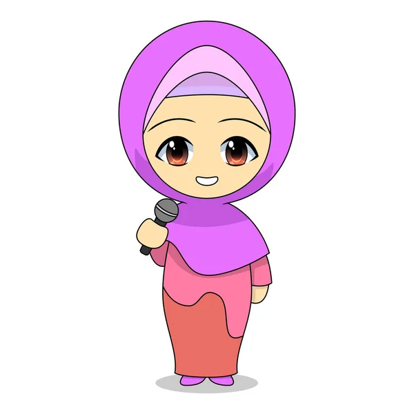 Kartun Wanita Muslim Bernyanyi Kegiatan Menyenangkan Setiap Hari Vektor Ilustrasi - Stok Vektor