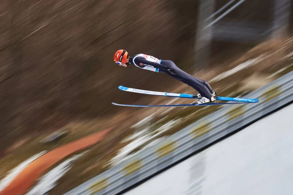 Rasnov Roemenië Februari Onbekende Skijumper Neemt Deel Aan Het Fis — Stockfoto