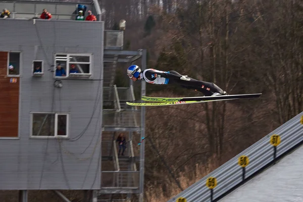 Rasnov Roumanie Février Sauteur Ski Inconnu Participe Coupe Monde Fis — Photo