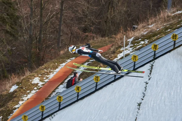 Rasnov Roumanie Février Sauteur Ski Inconnu Participe Coupe Monde Fis — Photo