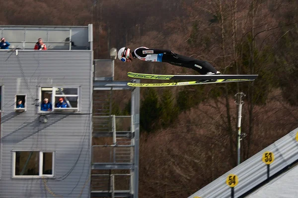 Rasnov Roumanie Février Sauteur Ski Inconnu Participe Coupe Monde Fis — Photo