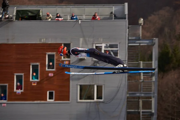 Rasnov Roumanie Février Sauteur Ski Inconnu Participe Coupe Monde Fis — Photo