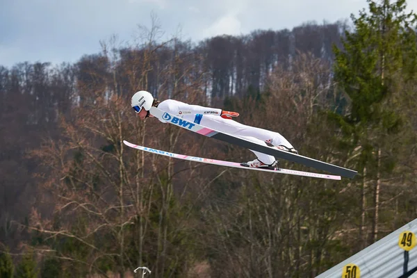 Rasnov Rumania Febrero Desconocido Saltador Esquí Compite Copa Del Mundo — Foto de Stock